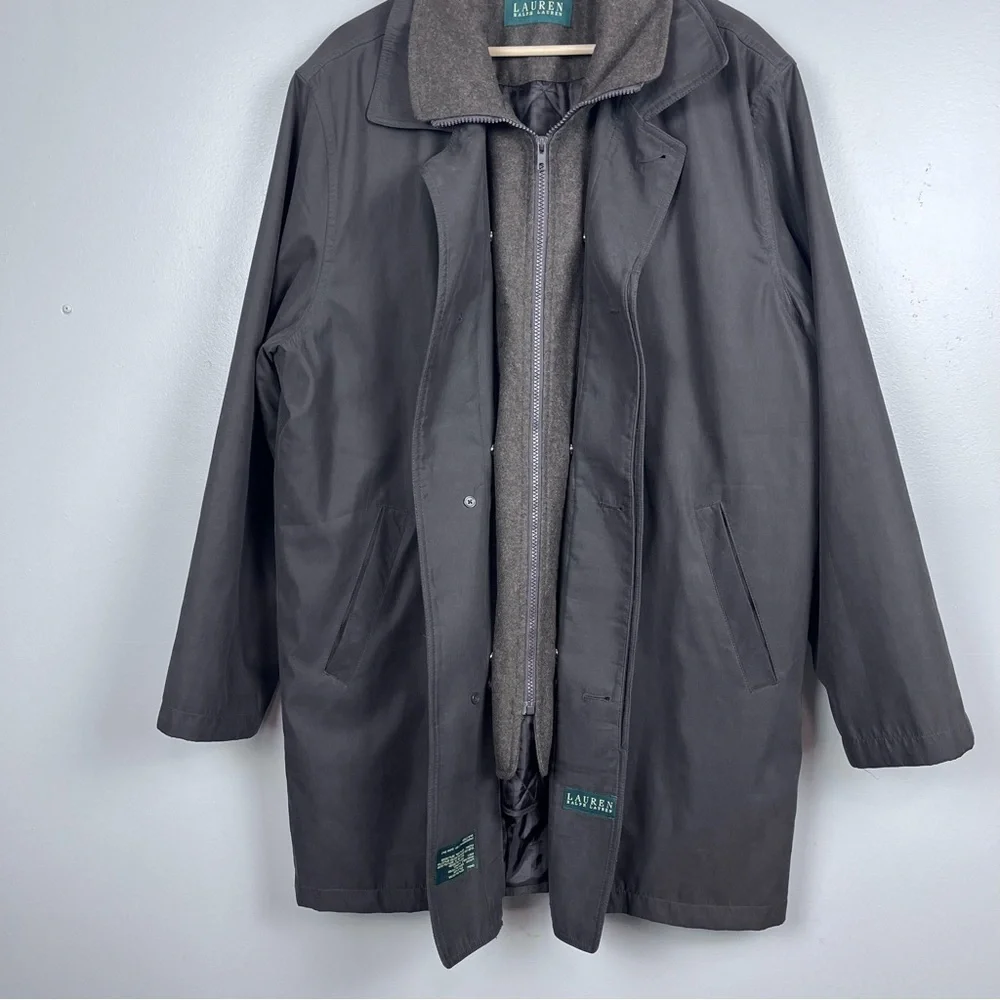 Lauren Ralph Lauren Men 's Size 42R Brown Overcoat Trench Coat Removable Liner